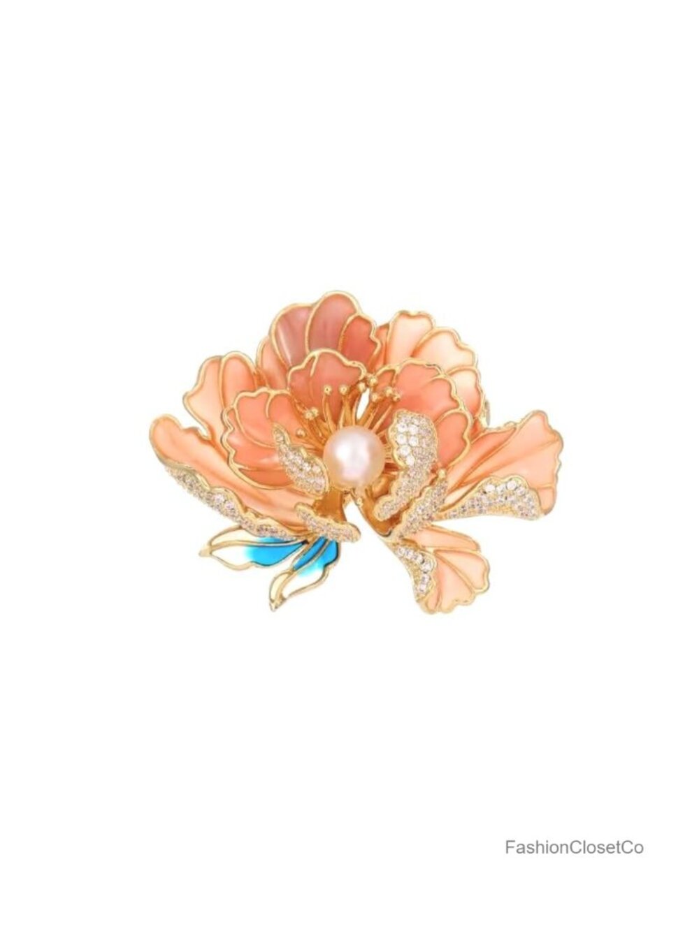 Freshwater Pearl Peony Red-Crowned Crane Brooch Hanfu Han Dynasty Accessory